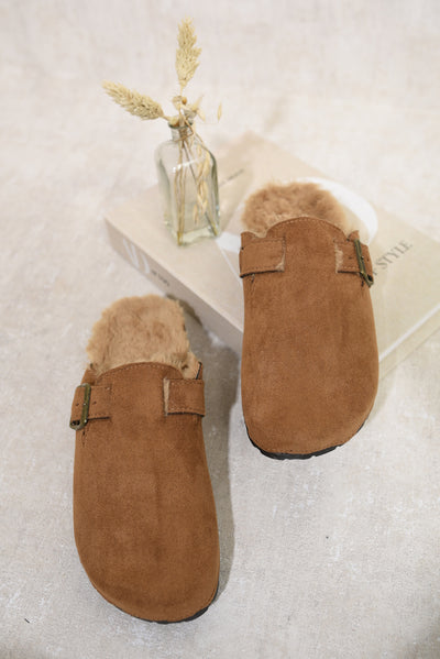 Suede Flip-Flops Sandals With Fur