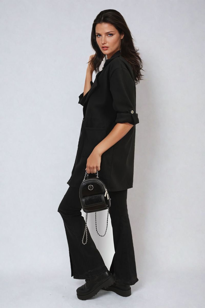 Roll Tab Sleeve Drawstring Waist Open Front Trench Coat Jacket