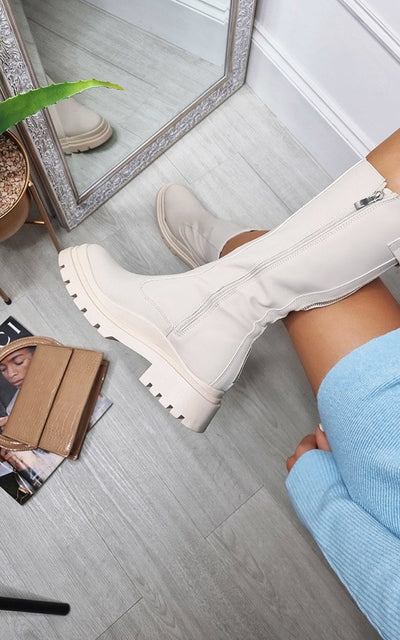 Faux Leather Chunky Platform Boots