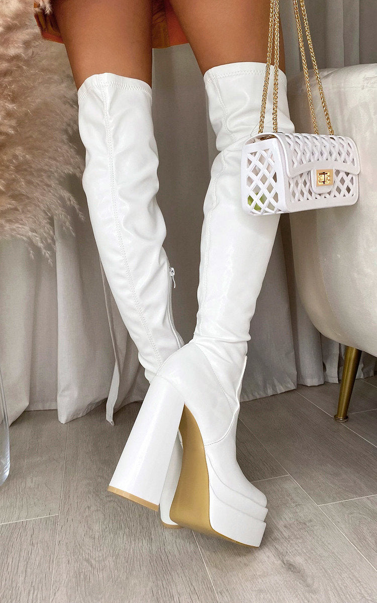 Block Heel Knee High Boots