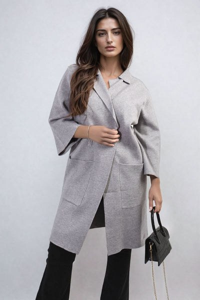 Open Front Longline Knitted Cardigan with Front Pockets