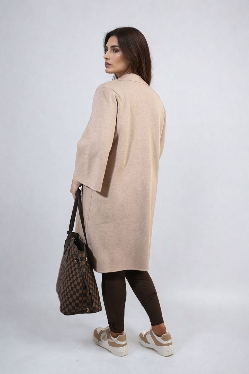 Open Front Longline Knitted Cardigan with Front Pockets