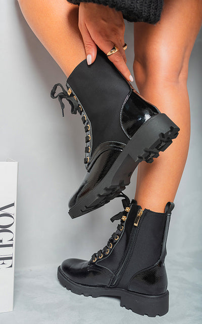 Lace Up Combat Chunky Sole Biker Ankle Boots