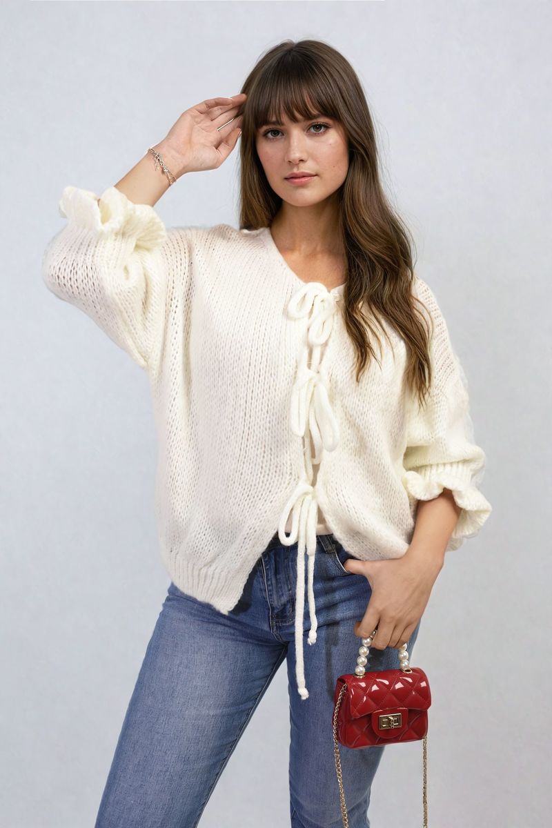 Tie Front Detail Chunky Knit Jumper