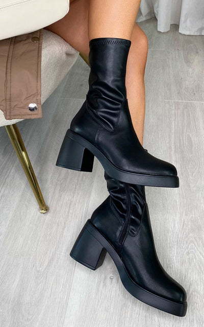 Block Heel Ankle Boots with Zip Detail