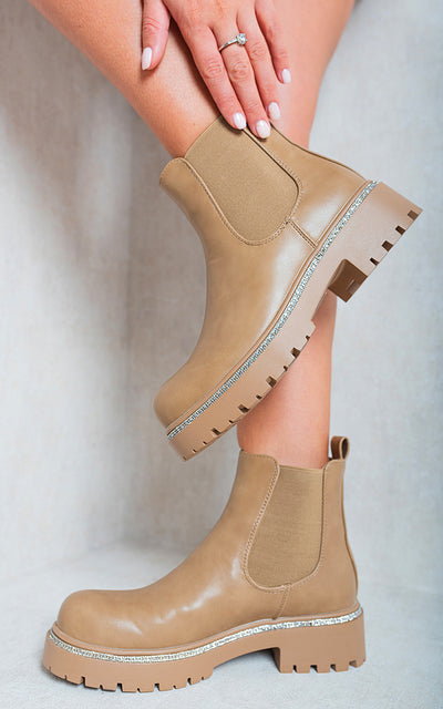 Faux Suede Diamante Chelsea Ankle Boots