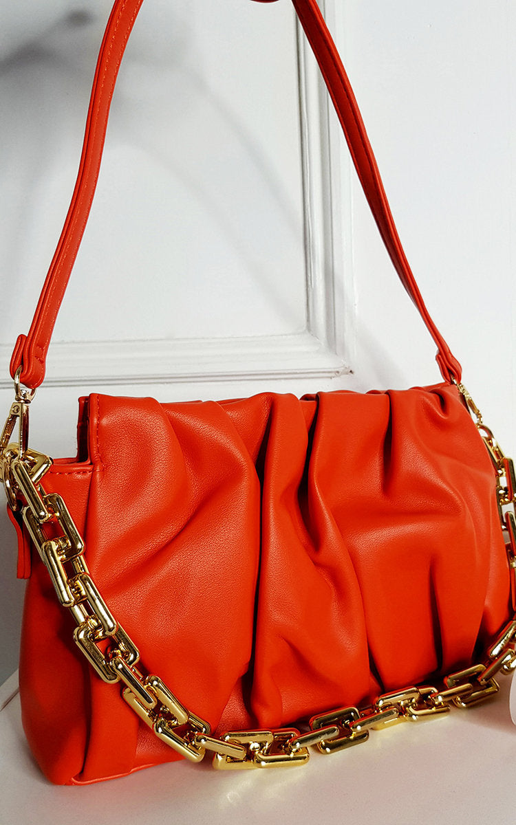 Faux Leather Shoulder Bag with Chain Strap