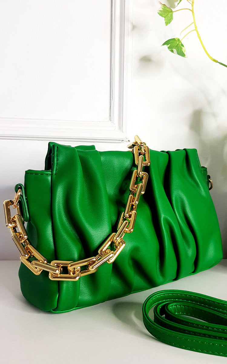 Faux Leather Shoulder Bag with Chain Strap