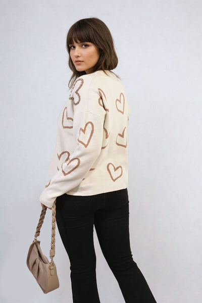 V-neck Stone Long Sleeve Knitted Jumper