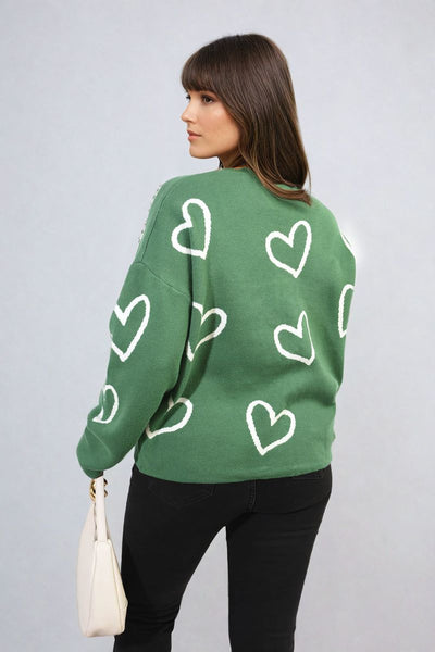 V-neck Stone Long Sleeve Knitted Jumper