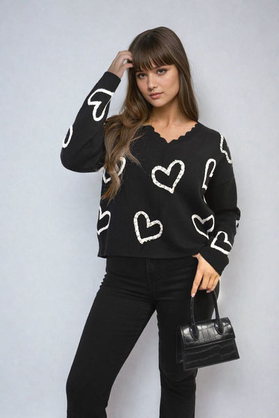 V-neck Stone Long Sleeve Knitted Jumper