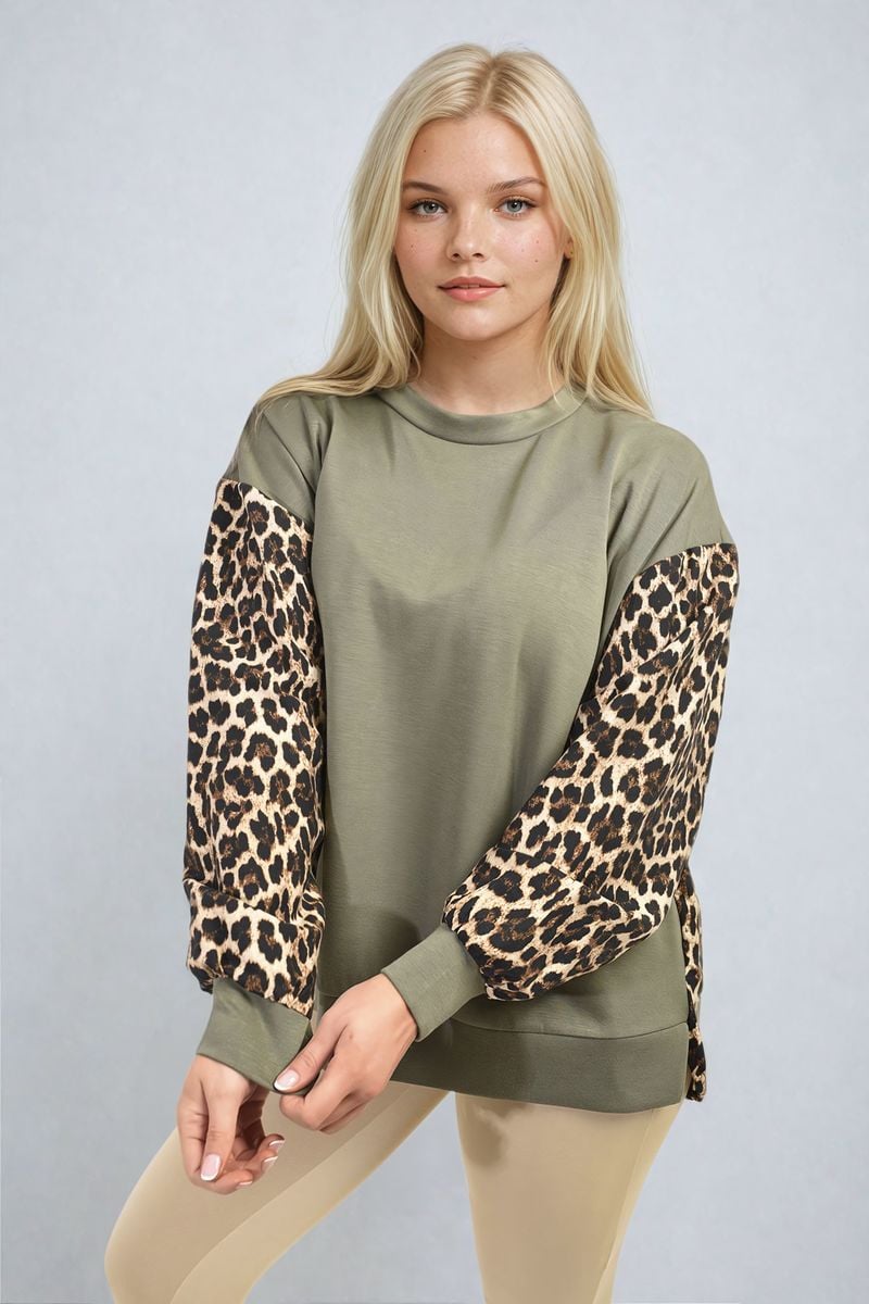 Leopard Print Long Sleeve Knitted Jumper