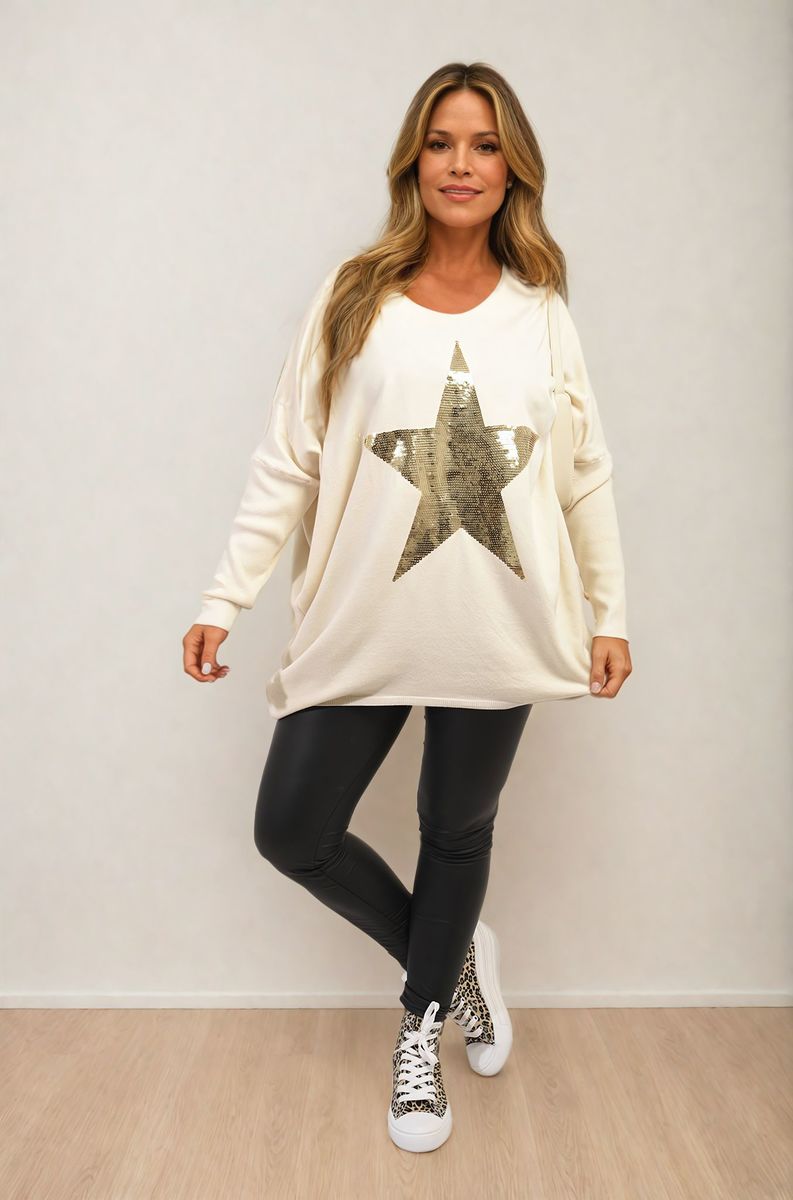 Sequin Star Oversized Knitted Jumper