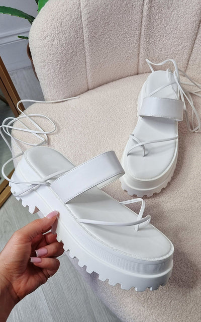 Faux Leather Strappy Lace Up Sandals