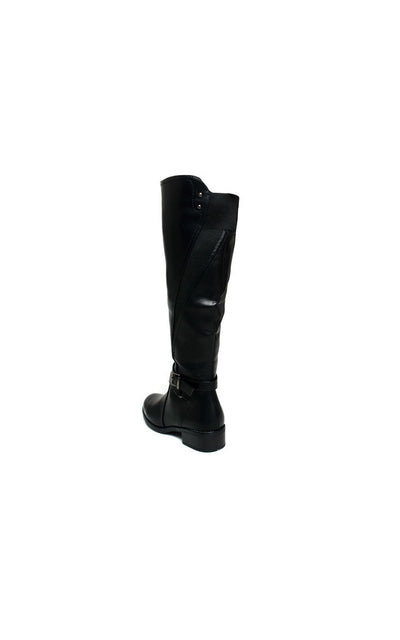 Faux Leather Buckle Knee High Boots