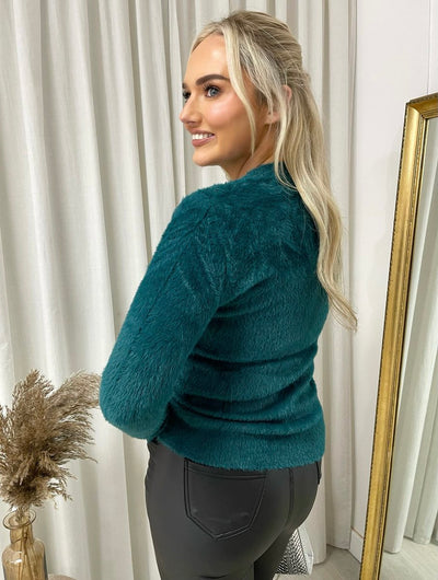 Fitted Long Sleeve Fluffy Knitted Top