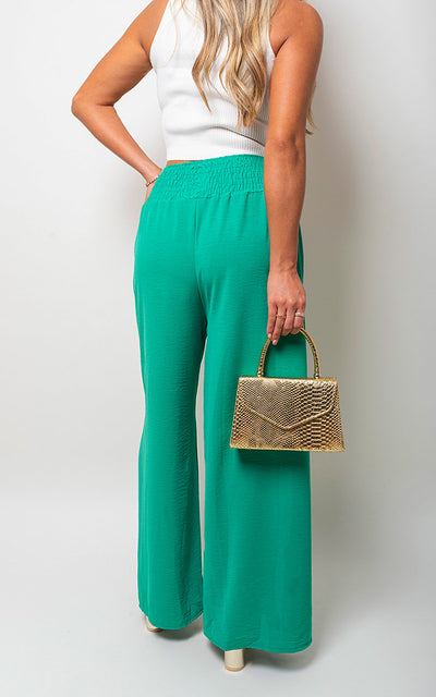 Elastic High Waist Wide Leg Trousers