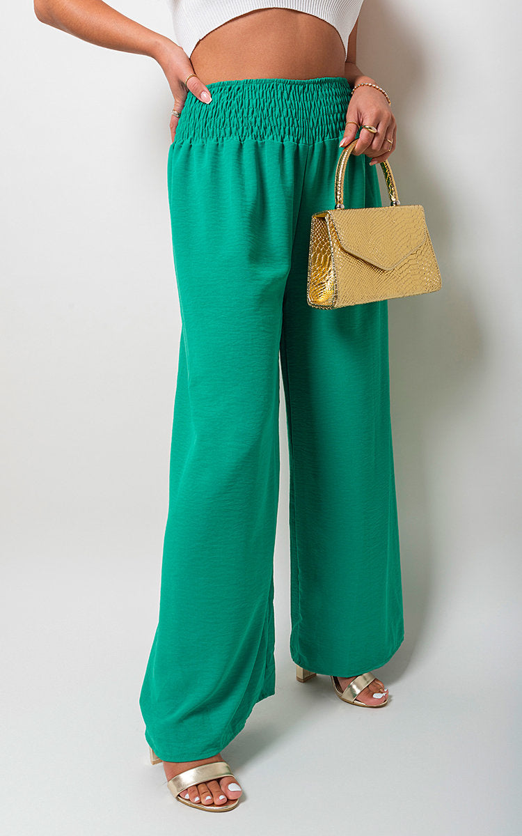 Elastic High Waist Wide Leg Trousers