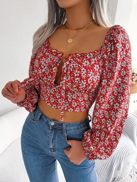 Women Casual Floral Print Crop Top