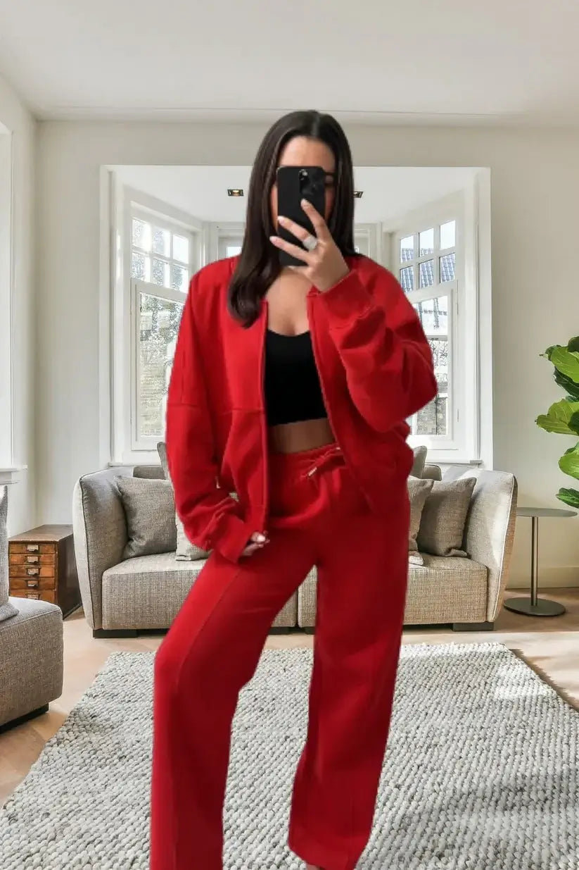 Bomber New Style Oversized Fleece Zipper and Wide Leg Tracksuit