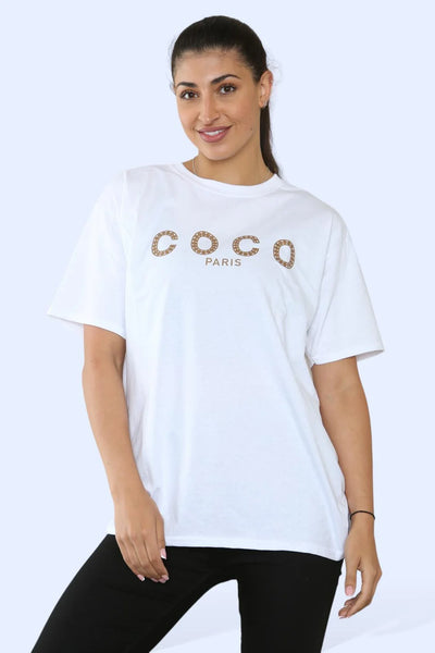 Ladies Coco Paris Printed Short Sleeve T-Shirt Top