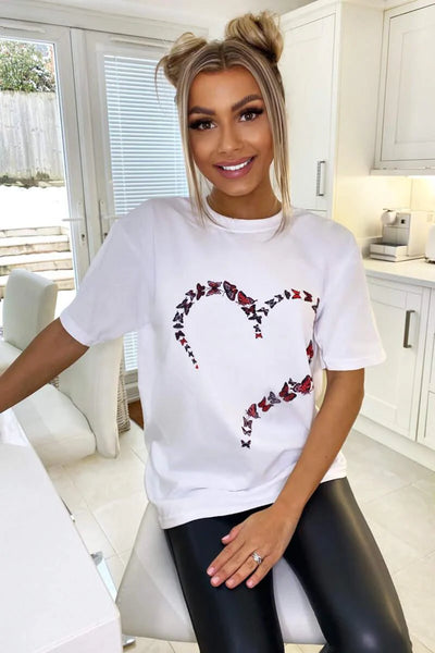 Ladies Oversized Printed Heart Short Sleeves T Shirt Top